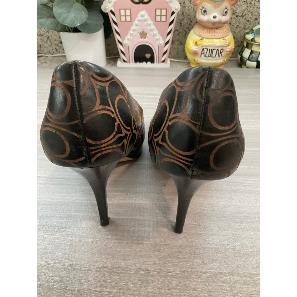 COACH BASIL BLACK AND WHISKEY LOGO HEELS - Picture 14 of 15